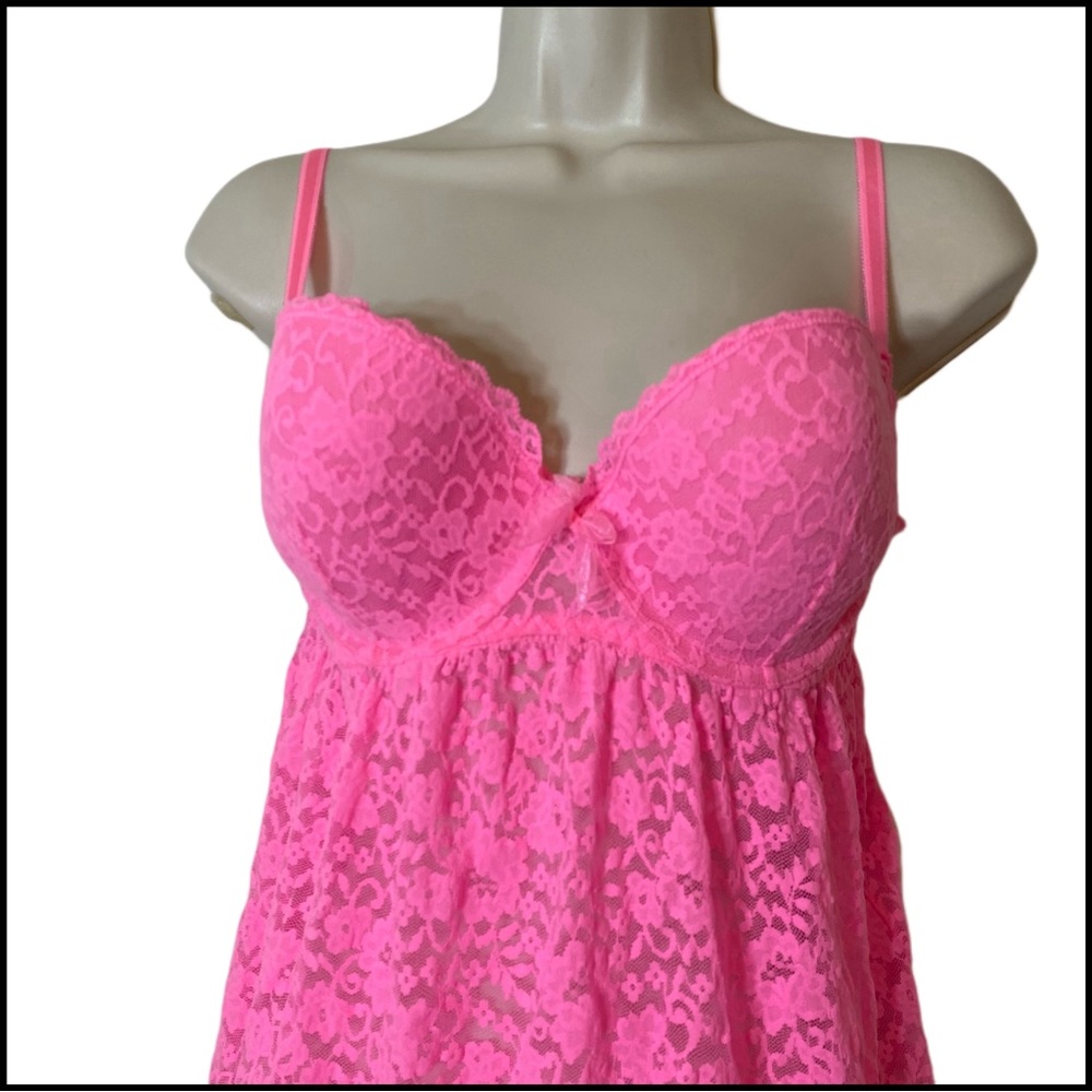 VICTORIA SECRET Pink Lace Bustier Babydoll 34D Lingerie Intimates - Picture 3 of 8